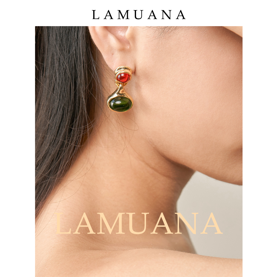 LAMUANA复古镀金琉璃女橙绿配色