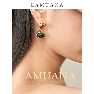 LAMUANA复古镀金琉璃女橙绿配色