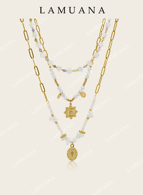 LAMUANA法式奶油风串珠项链小众设计感复古多层叠戴颈链女80907