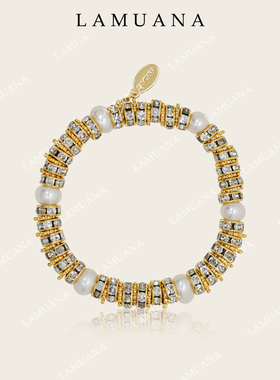 LAMUANA意大利金色小转筒天然珍珠手链小众设计感手串复古女78683