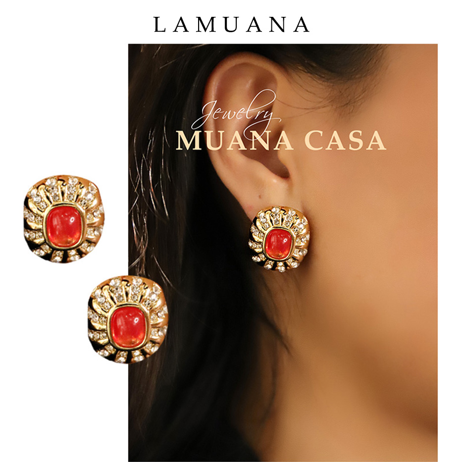 LAMUANA红色芒星金色高级感小巧时尚复古耳钉小众设计银针05003