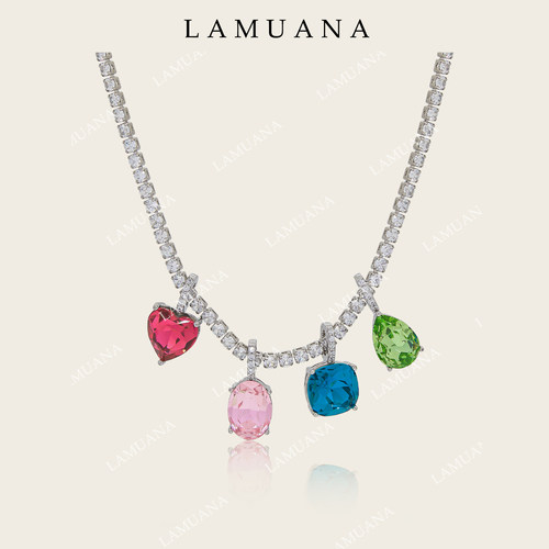 LAMUANA网球钻彩色宝石项链复古原创设计高级感银钻彩色礼物19904