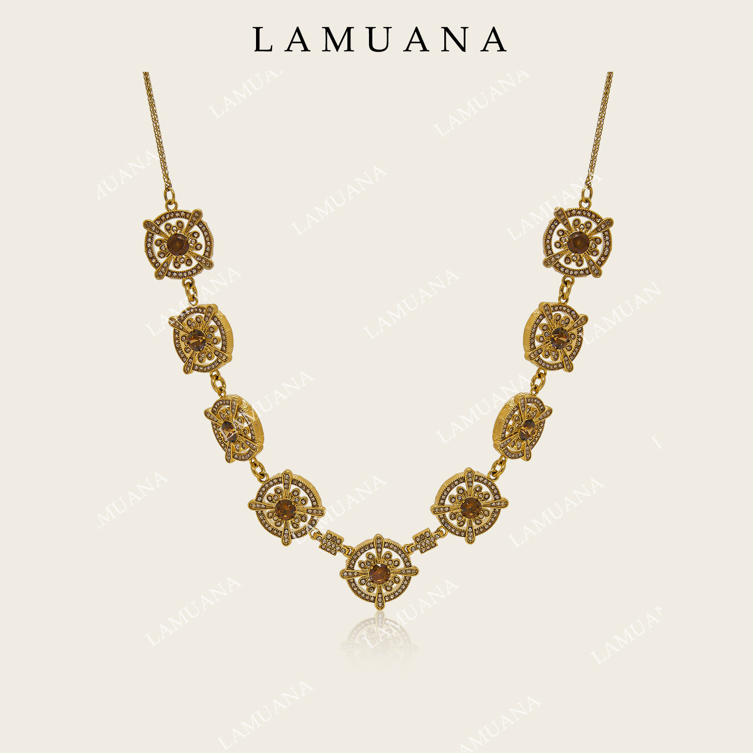 LAMUANA紫魅花盘项链高级复古重工紫钻厚镀金色项链颈链礼物15876