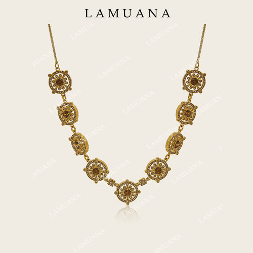 LAMUANA紫魅花盘项链高级复古重工紫钻厚镀金色项链颈链礼物15876