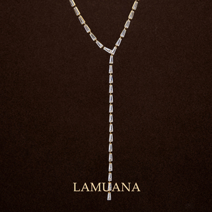 LAMUANA极细灵蛇排钻项链小众设计时尚简约满钻锆石颈链Y字92825