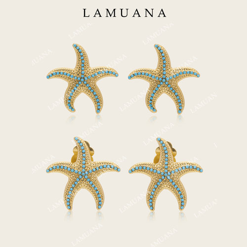 LAMUANA人工高瓷绿松海星系列小众设计感度假风复古耳钉礼物女