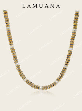 LAMUANA意大利金色小转筒天然珍珠项链串珠小众设计choker78690