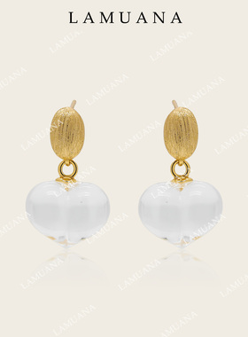 LAMUANA 【轻奢彩宝】屁桃爱心白水晶耳钉轻奢设计感耳饰95024