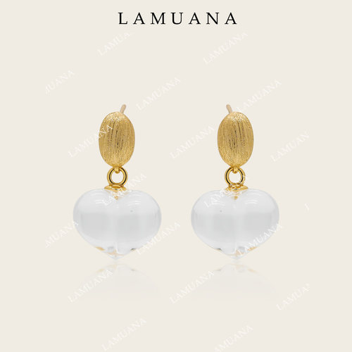 LAMUANA 【轻奢彩宝】屁桃爱心白水晶耳钉轻奢设计感耳饰95024