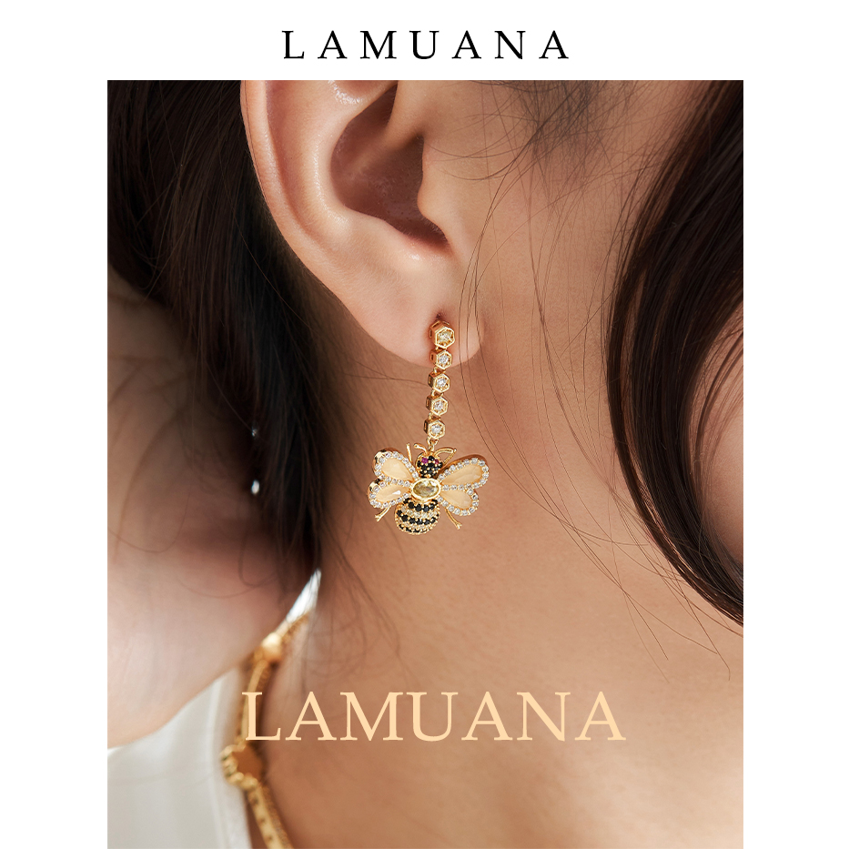 LAMUANA轻奢镀金女小蜜蜂耳钉