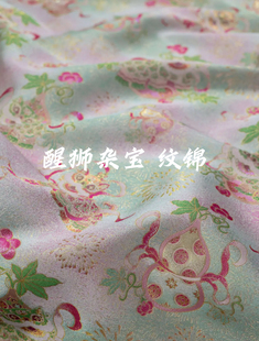 李德喜宋锦面料 织金·粉绿醒狮纹锦 非遗新中式外套马甲定制布料