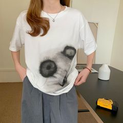 實拍 2021夏季新款小眾個性噴印棉短袖學生體恤