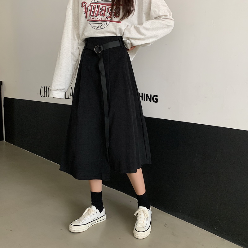 Real shooting irregular high waist versatile literature and art skirt