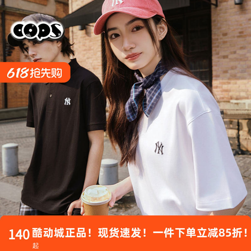 MLB半袖男女装情侣T恤新款NY小标白色休闲圆领宽松短袖3ATSB0263