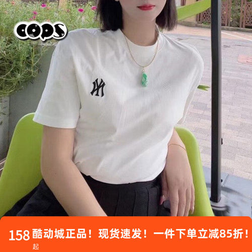 MLB短袖男女装NY小标新款T恤运动服圆领休闲白色半袖3ATSB0153