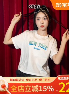 MLB短袖2024夏季款洋基队字母休闲透气印花女T恤3FTSV1443/TSU01