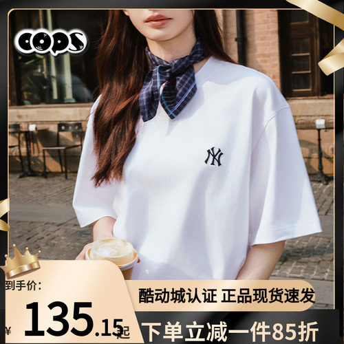 MLB男女装情侣T恤NY新款小标白色休闲圆领宽松短袖3ATSB0253