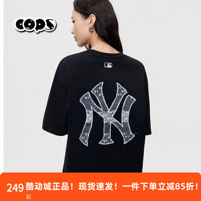 MLB专柜正品男女情侣宽松短袖T恤黑色NY大标LOGO休闲衣3ATSM0663图片