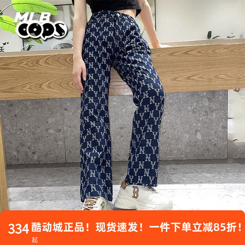 MLBNY复古老花满标休闲牛仔裤女