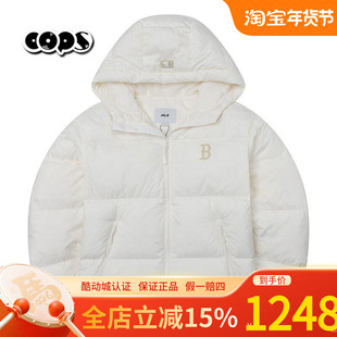 MLB米白色连帽羽绒服男女装冬季新款运动服休闲保暖外套3ADJB4056