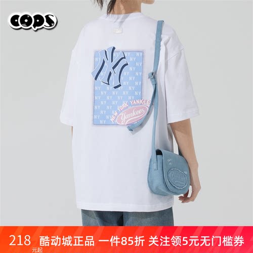 MLB短袖男女25新款NY老花情侣半袖休闲圆领纯棉运动T恤3ATSM2153