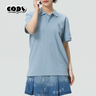 MLB翻领POLO衫男女短袖休闲百搭透气运动T恤蓝色26新款3APQM0363