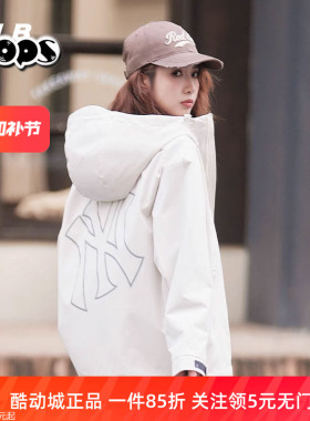 MLB男女情侣背标大LOGO连帽梭织防风夹克拉链外套3AWJB0361-50CRD