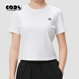 MLB短袖T恤女士白色圆领刺绣正肩百搭显瘦运动休闲上衣3FTSB0663
