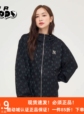 MLB情侣24冲锋衣外套男女NY复古老花连帽运动夹克3AWJM0444/WJM04