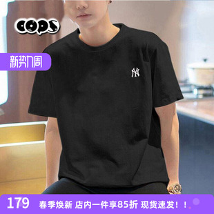 运动服半袖 NY刺绣小标新款 休闲情侣黑色T恤3ATSB0153 男装 MLB短袖