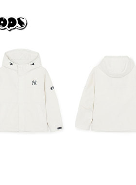 MLB米白色冲锋衣运动服女春季新款防风夹克休闲宽松外套3AWJB0161