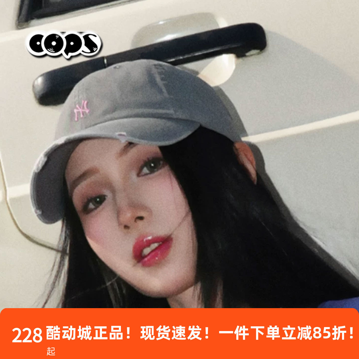 MLB帽子KARINA同款韩系NY显脸小棒球帽复古软顶鸭舌帽灰色遮阳帽图片