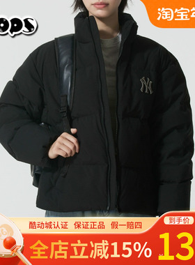 MLB短款NY黑色羽绒服男女装2025冬季新款运动服休闲外套3ADJB5056
