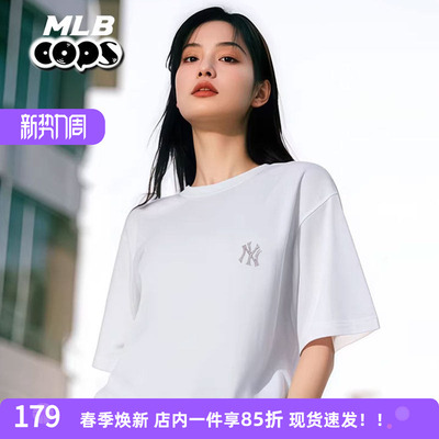 MLB短袖女装新款刺绣logo男士运动半袖休闲上衣圆领T恤3ATSB0163