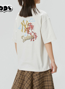 MLB26新款情侣短袖男女NY马年印花防晒宽松休闲运动T恤3ATSQ0261