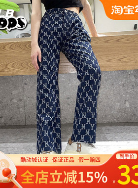 MLB牛仔裤女子NY复古刺绣老花满标运动休闲宽松直筒长裤3FDPM0424