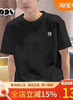 MLB短袖男装NY刺绣小标新款运动服半袖休闲情侣黑色T恤3ATSB0153