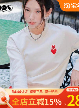 MLB情侣款卫衣男女NY爱心刺绣宽松圆领运动休闲套头衫3AMTH0234