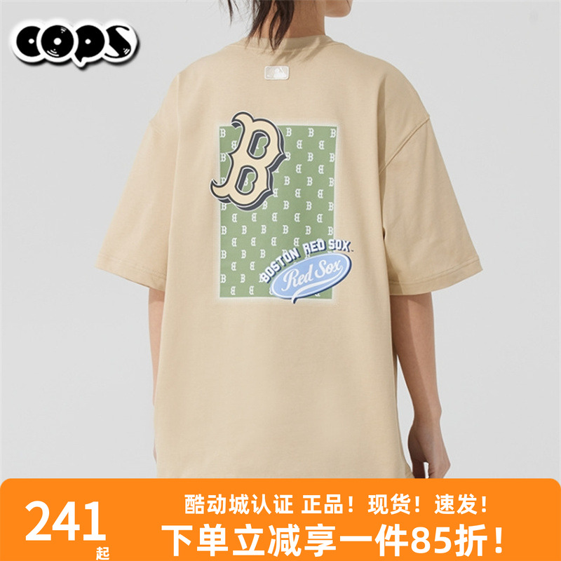 MLB短袖男女25新款NY老花情侣半袖休闲圆领纯棉运动T恤3ATSM2153