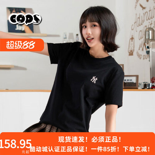 MLB短袖女装NY刺绣小标新款运动服圆领半袖休闲情侣T恤3ATSB0163