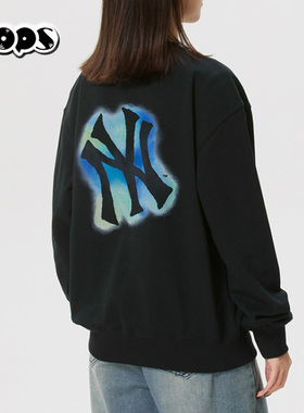 MLB圆领卫衣男女情侣宽松落肩袖长袖运动休闲套头衫黑色3AMTB0661