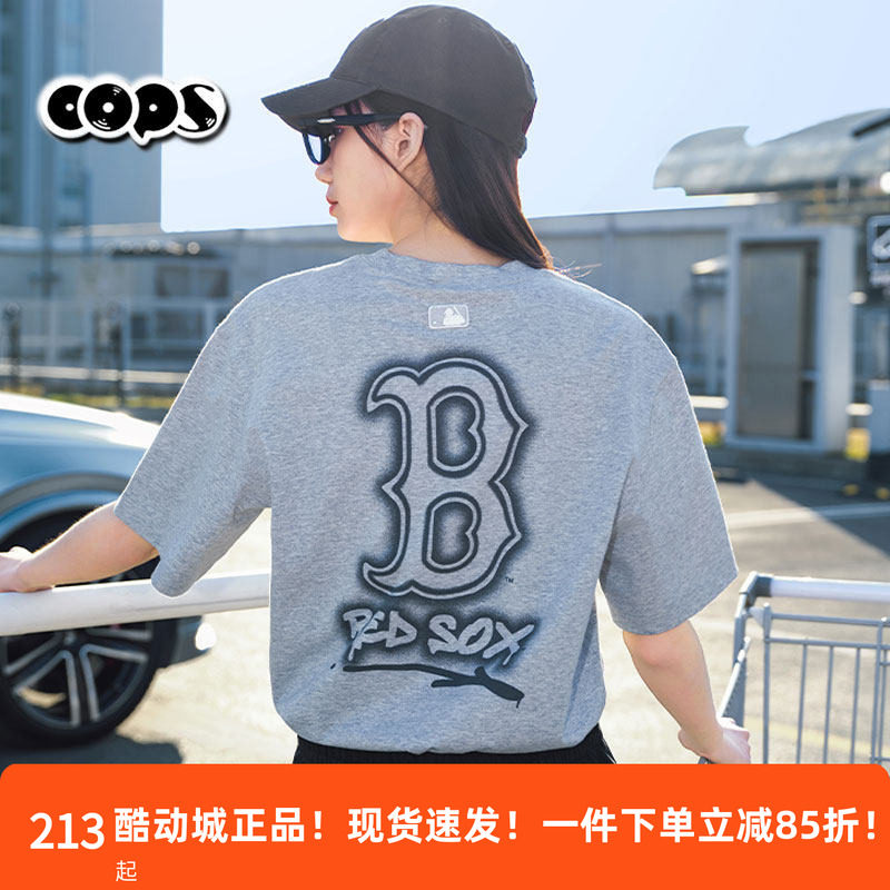 MLB短袖男女情侣25新款灰色大标涂鸦宽松运动休闲T恤3ATSB0353图片