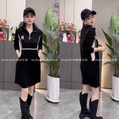秋季连衣裙女长袖拼接裙子2025新款今年流行爆款遮肉显瘦百搭减龄