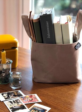 日系手账收纳袋盐系简约笔袋手提式帆布置物篮桌面杂物文具整理篮