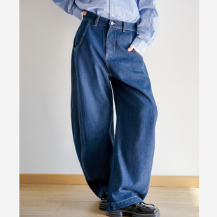 本相织物复古原牛色水洗弯刀牛仔裤男女立体裁剪廓形香蕉镰刀裤