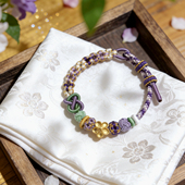 平安结彩绳手工编织绳紫色手绳可穿珠串黄金转运珠可调节编绳手链