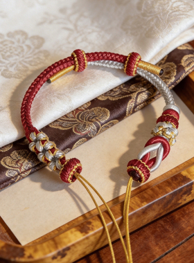 红灰五帝钱平安扣手工编织手绳