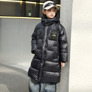 黑金儿童羽绒服男童女童长款宝宝加厚防风保暖中大童冬装过膝外套