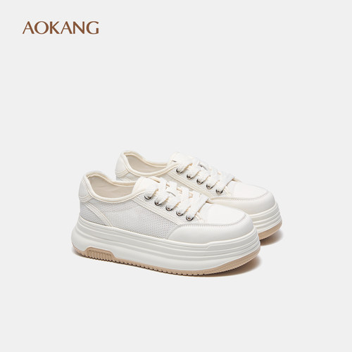 2025新款奥康品牌特惠女鞋夏季通勤风女式板鞋圆头厚底休闲板鞋