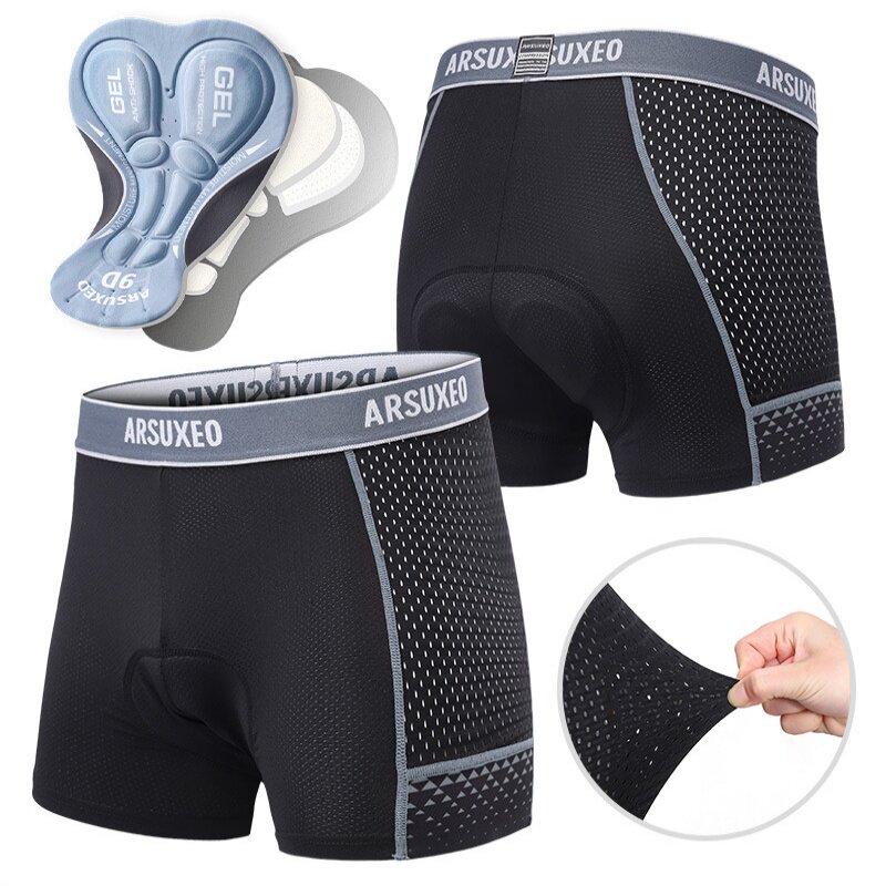 拒绝尴尬~自行车内裤骑行服平角网孔透气速干加厚减震硅胶坐垫男